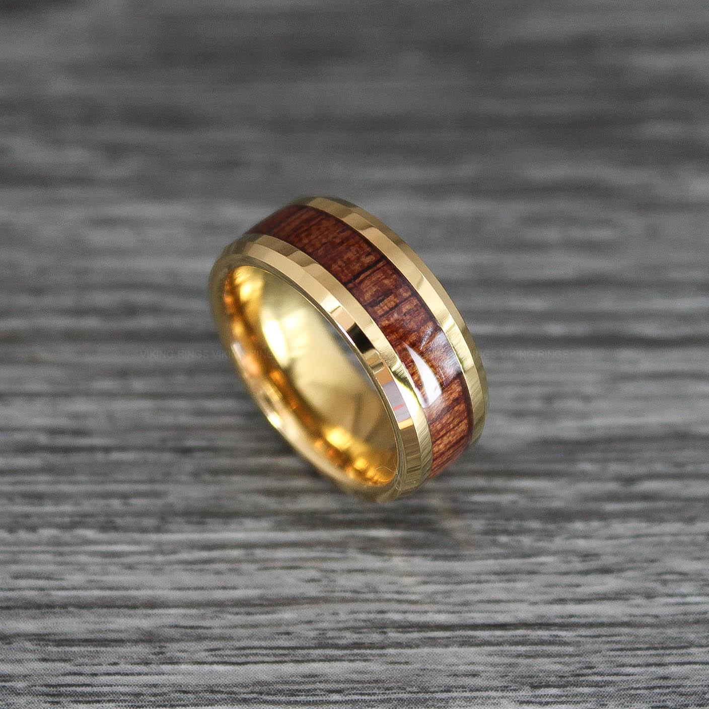 IMG_0361 Wood Ring, Wood Wedding Band, Wood Wedding Ring, Yellow Gold Wedding Band - Image 1