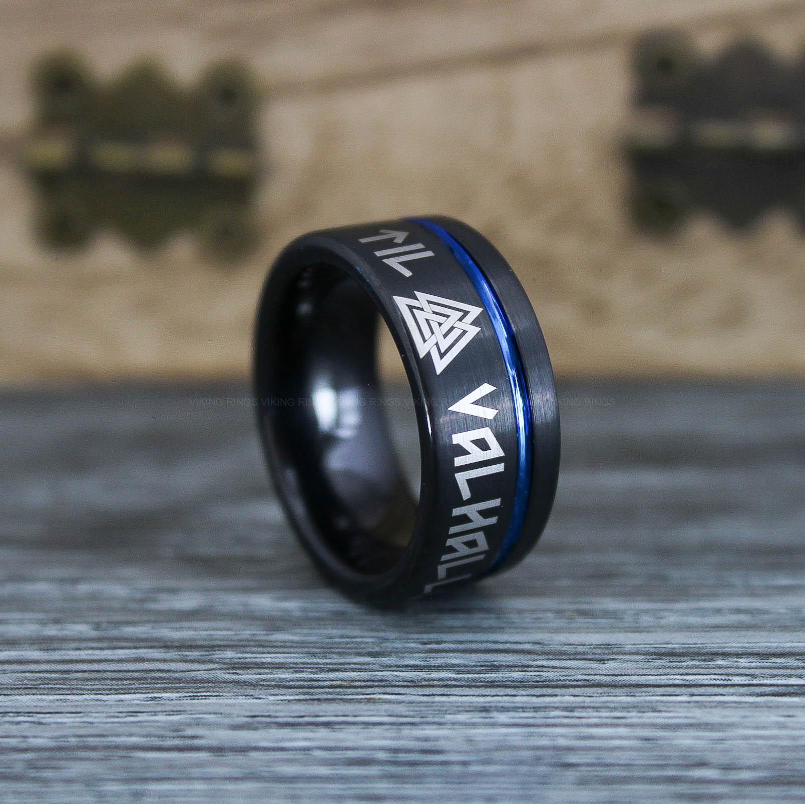 Til Valhalla Rings, Valknut Rings, Valknut Viking Rings, Couple Set Nordic deals Rings, Norsemen Rings, Nordic Runes Rings, Black Tungsten Bands