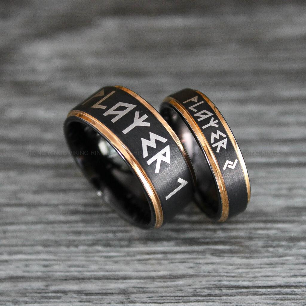 Til selling Valhalla Rings, Til Valhalla Jewelry, Viking Rings, Couple Set Nordic Rings, Norsemen Rings, Nordic Runes Rings, Blue Tungsten Bands