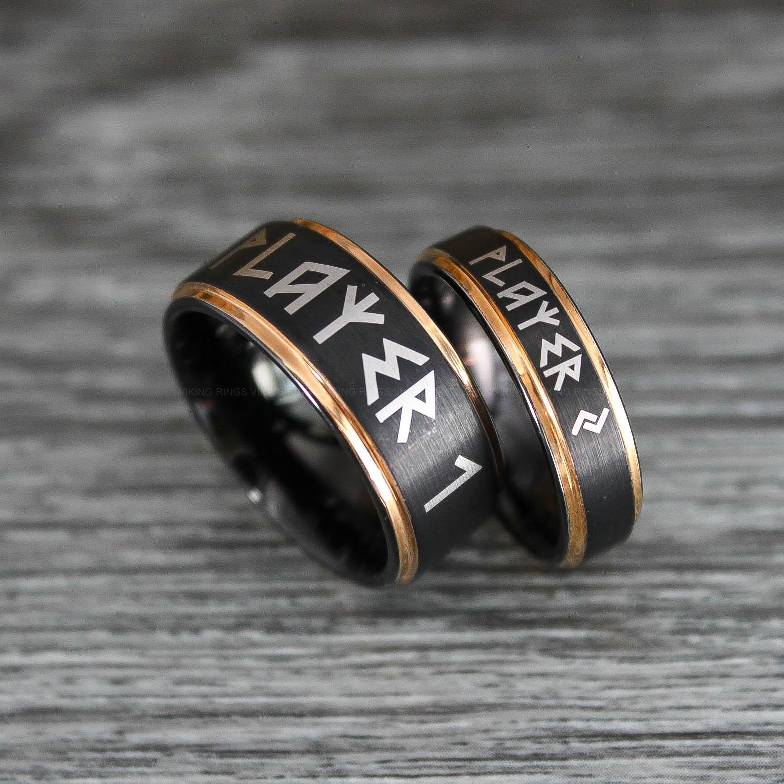 Gamer Rings, Player 1 Player 2 Rings, 2 Piece Couple Set Black Tungsten Bands deals with Step Edge, Player 1 Player 2 Wedding Rings, Wedding Bands