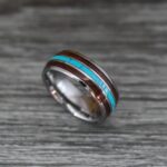 Wood Ring, Turquoise Ring, Wood Wedding Band, Wood Wedding Ring, Silver Wedding Band