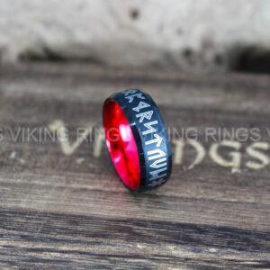 IMG_9877 Til Valhalla Ring, Viking Ring, Runes Ring, Valknut Ring, Nordic Ring, Norsemen Ring, Nordic Runes Ring, Black Tungsten Band