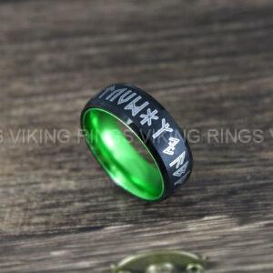 IMG_9988 Til Valhalla Ring, Viking Ring, Runes Ring, Valknut Ring, Nordic Ring, Norsemen Ring, Nordic Runes Ring, Black Tungsten Band